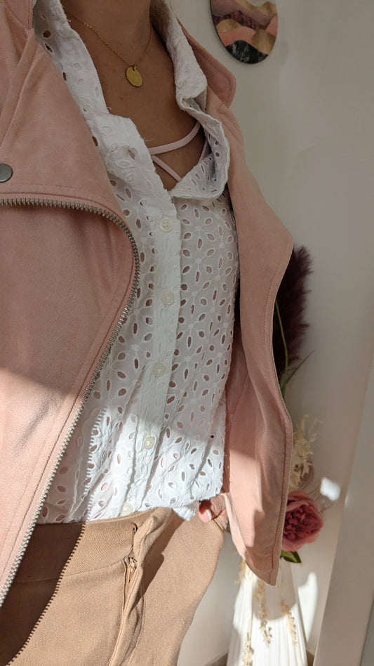 Veste perfecto suédine rose - Kiabi - 36