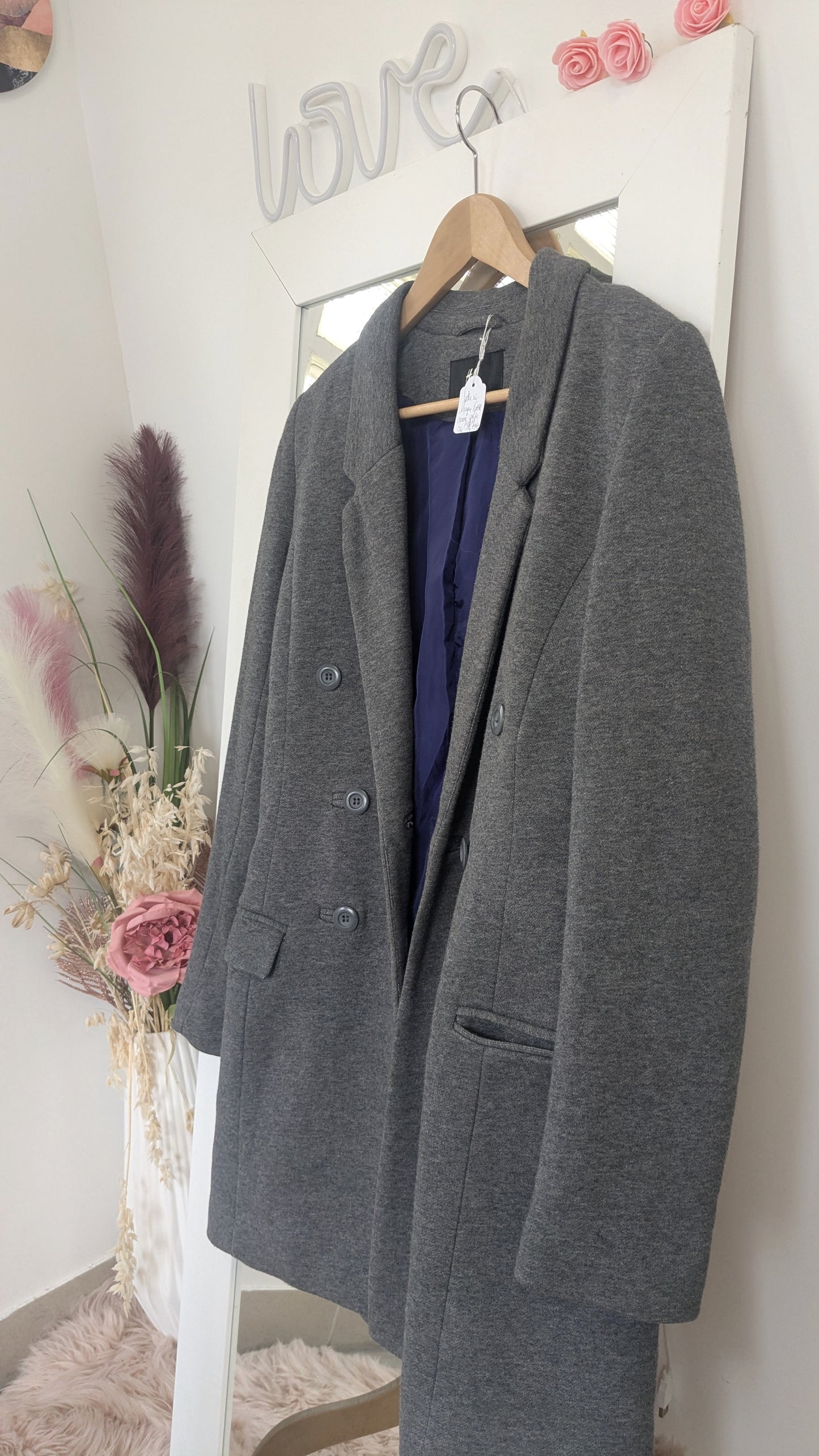 Blazer mi-long gris chiné - H&M - 34