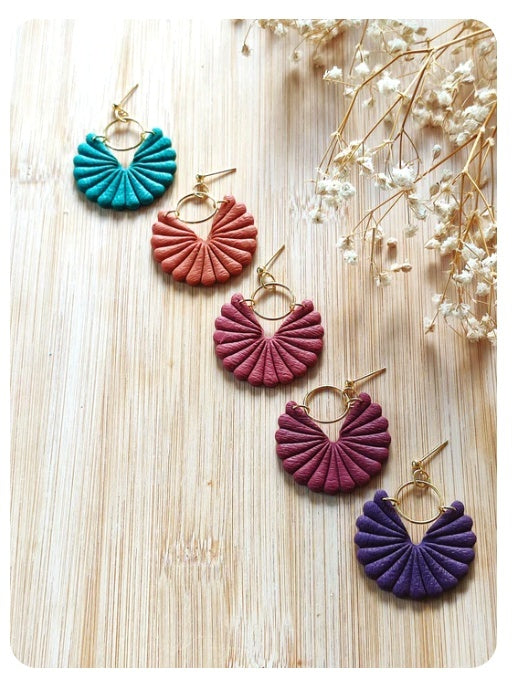 Bijoux Boucles d'oreilles éventail terracotta - Création La Bouclette dorée -TU