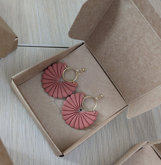 Bijoux Boucles d'oreilles éventail terracotta - Création La Bouclette dorée -TU