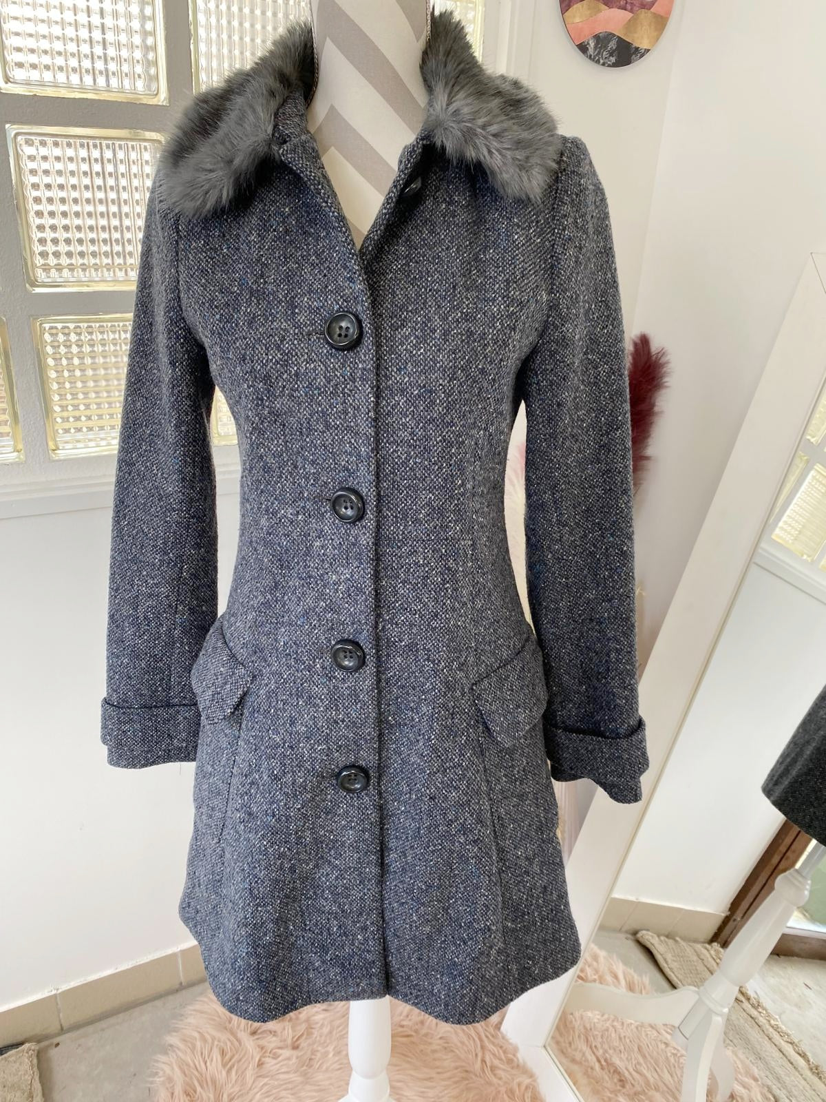 Manteau bleu gris chiné - Nafnaf - 38