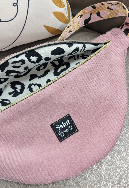 Sac banane velours rose - Création Sab'bobine - TU