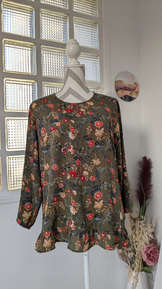 Blouse kaki fleurie - Cortefiel - 44