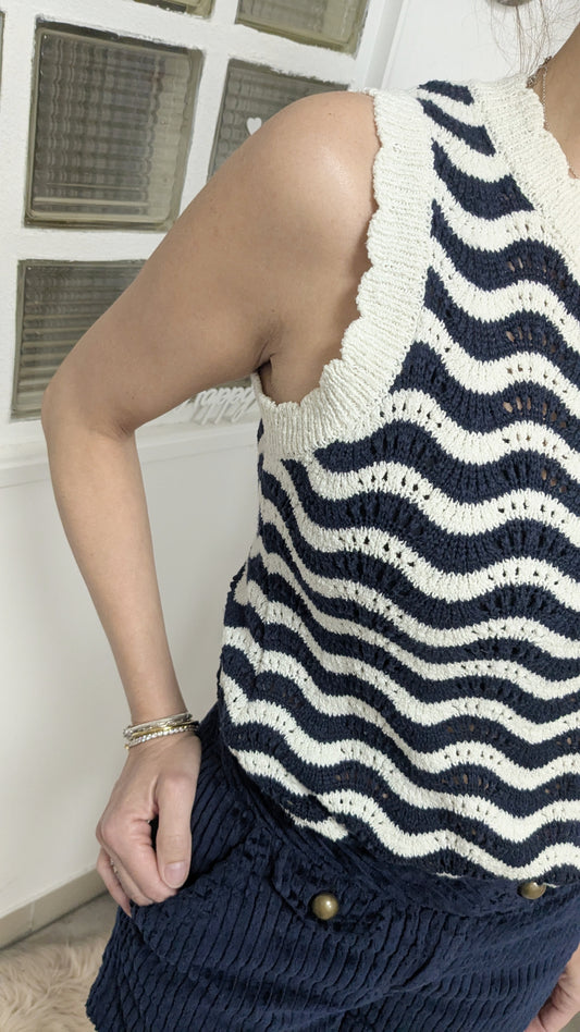 Pull sans manches crochet marine - Bizbee - 36