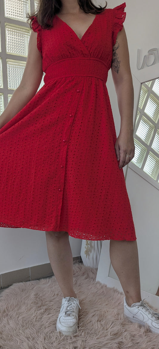 Robe rouge broderies anglaises - Shein - 36/38