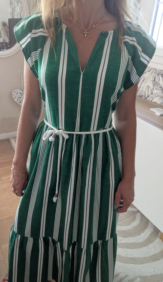 Robe longue verte rayée - Frances -  34