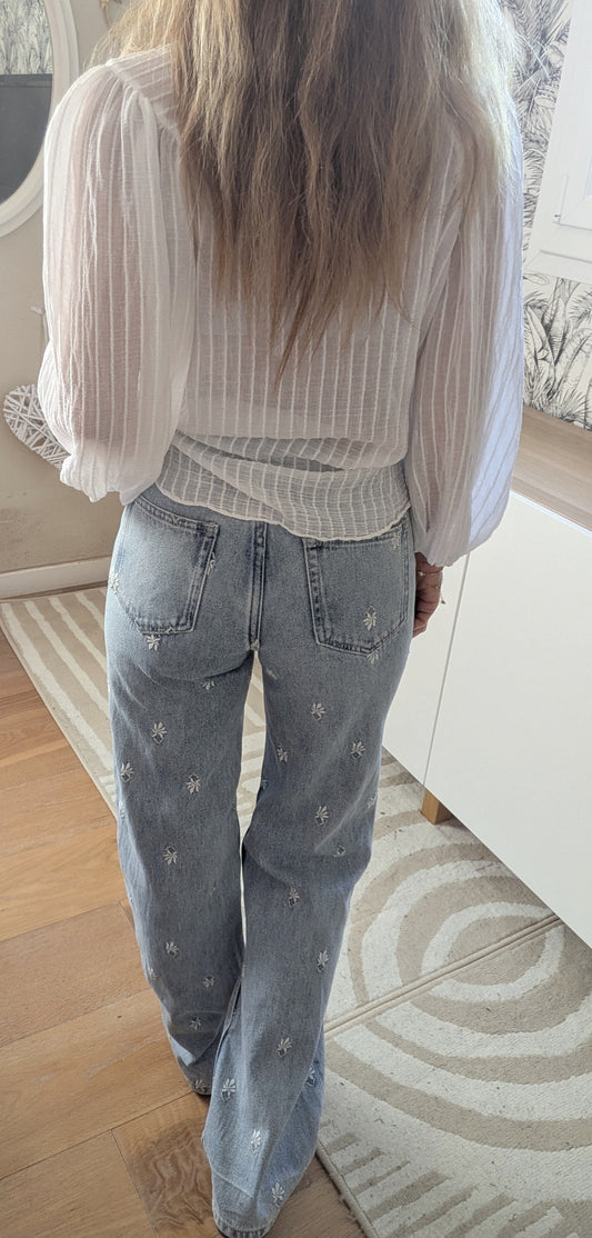 Jeans wide brodé - Bizbee - 32