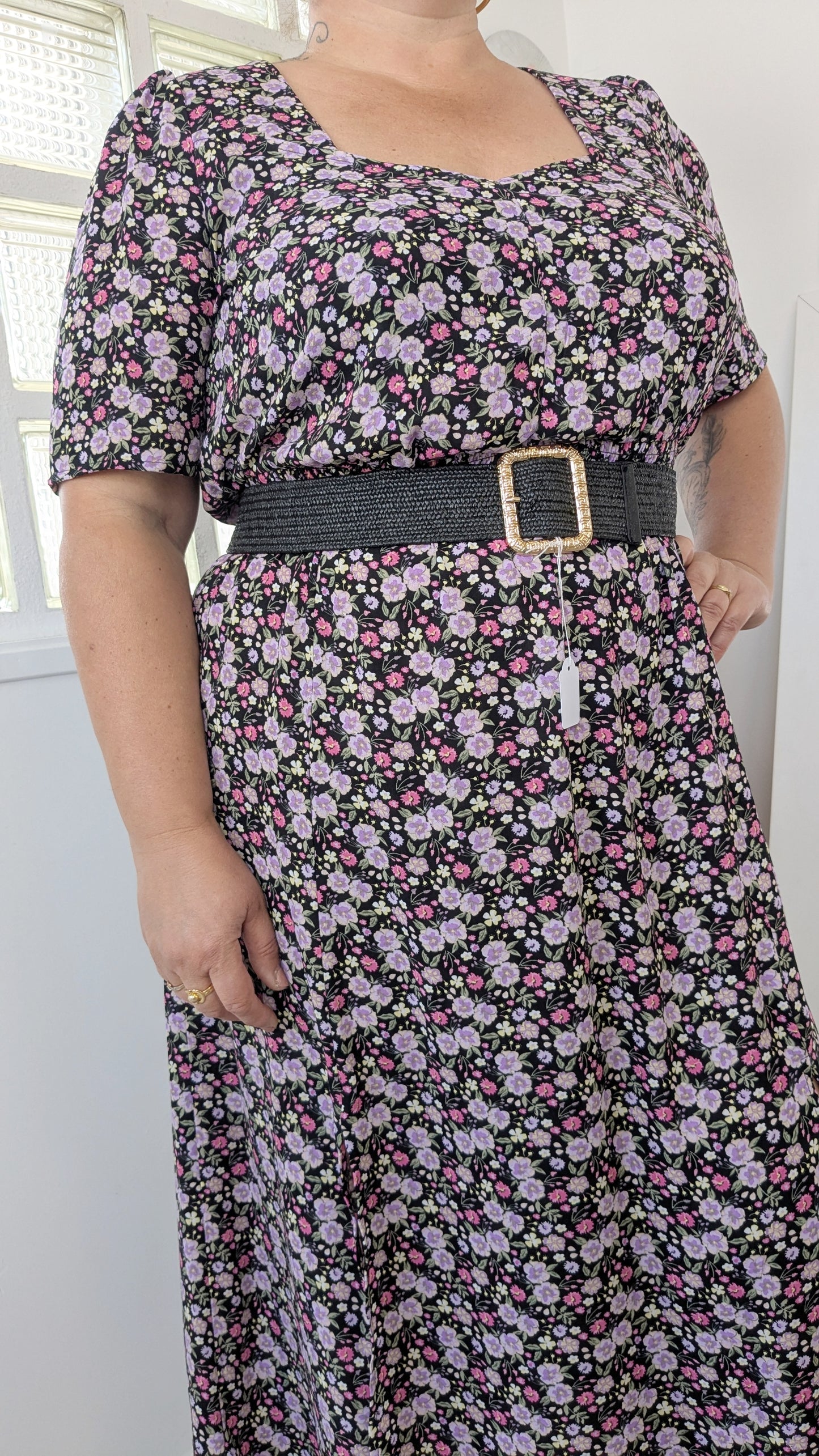Ceinture raphia tressé noir - TU
