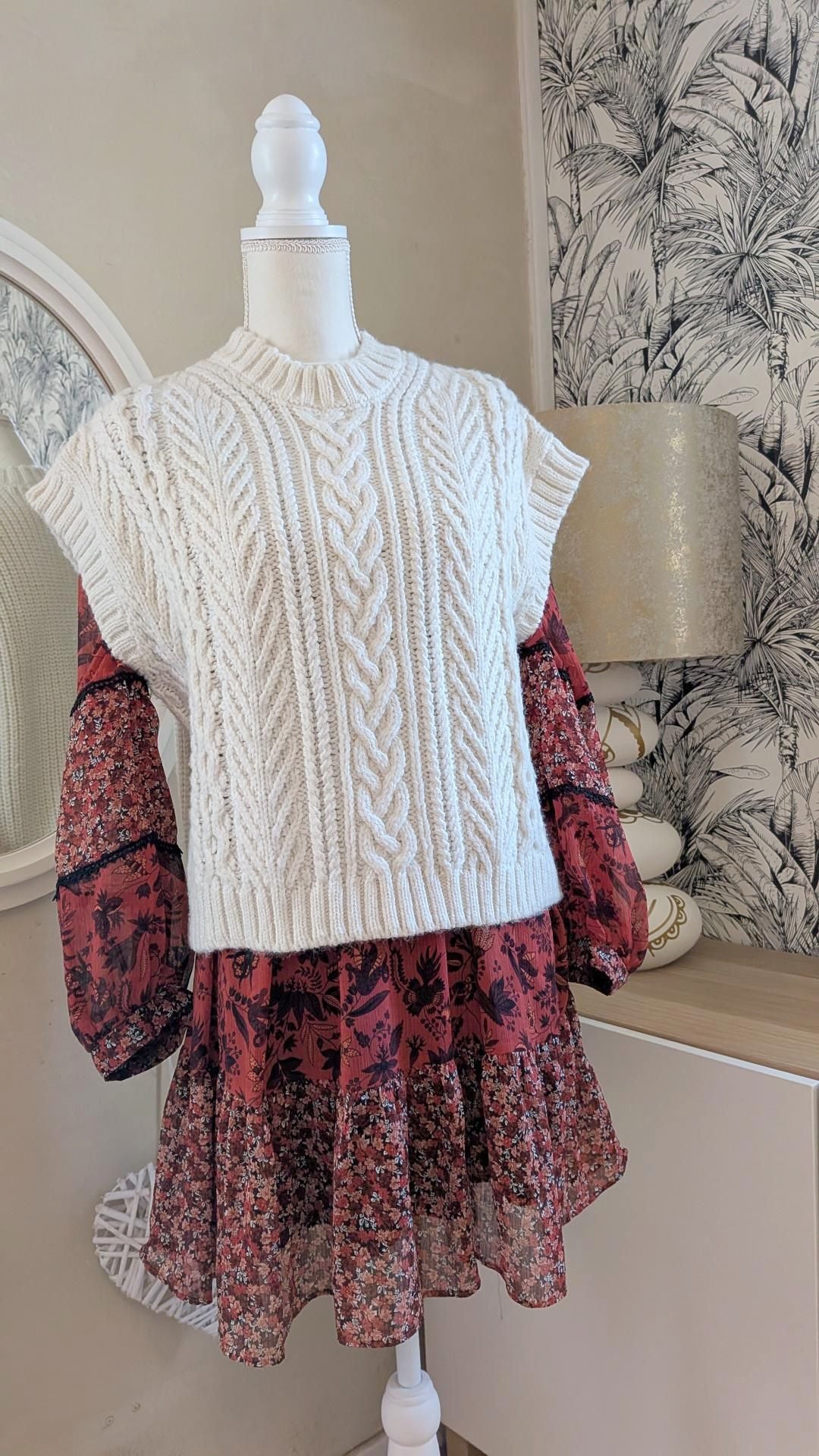 Pull sans manches blanc crème  - H&M - 38