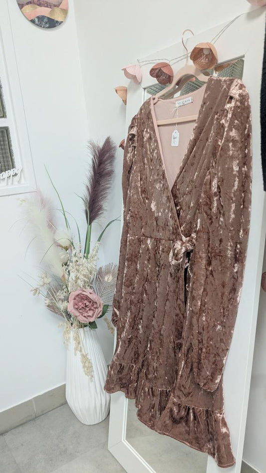Robe courte velours vieux rose - By Clara - 40
