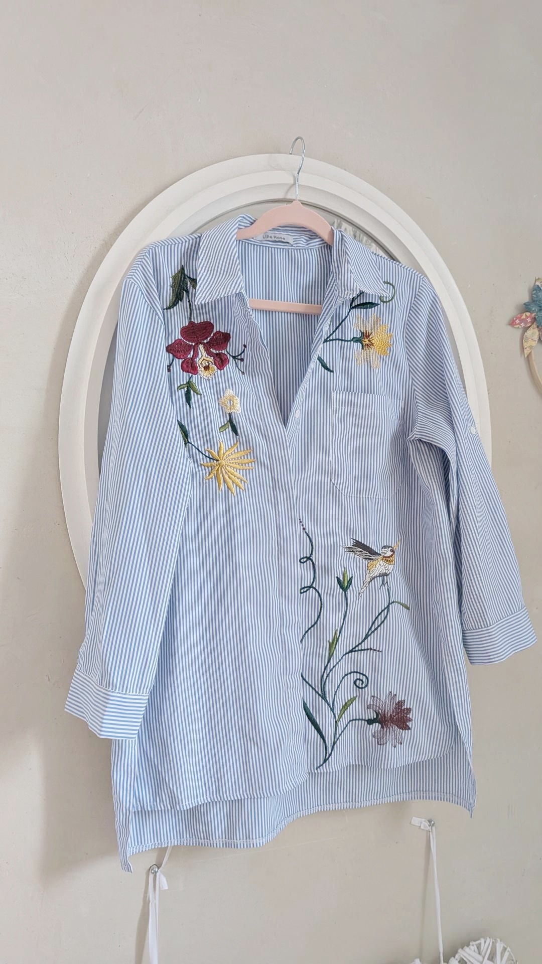 Chemise rayée fleurie - Lilie Rose - TU