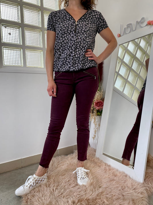 Jeans bordeaux chiné - Zara - 38