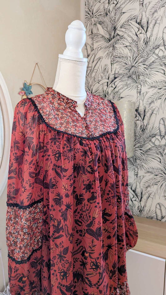Robe courte rouge à motifs - ZARA - 40
