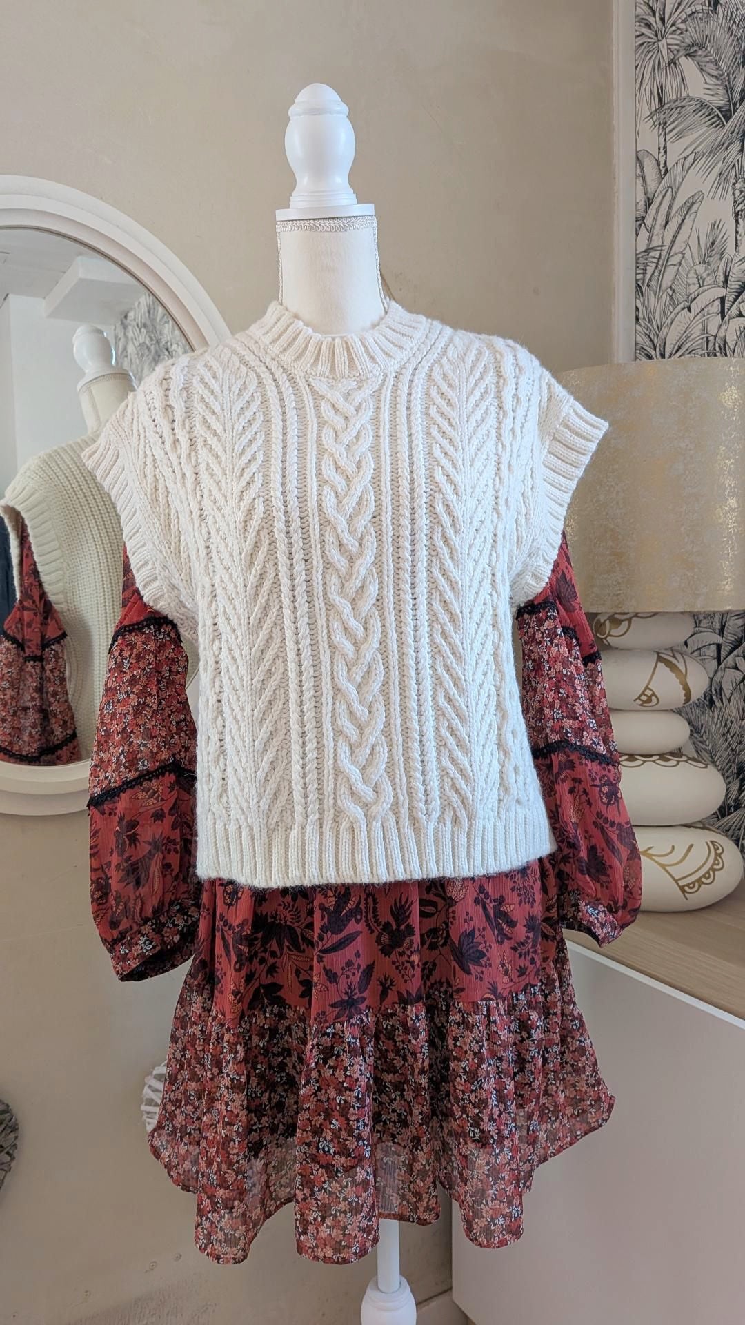 Pull sans manches blanc crème  - H&M - 38