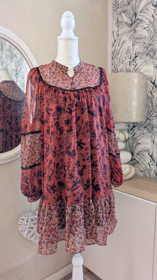 Robe courte rouge à motifs - ZARA - 40