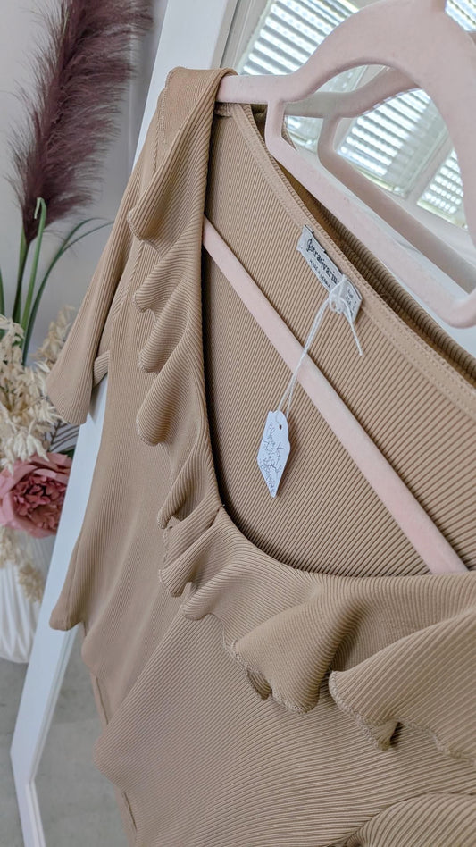 T shirt beige côtelé - Stradivarius - 36