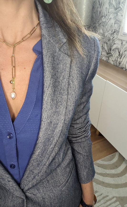 Veste blazer bleu chiné - Zara - 34