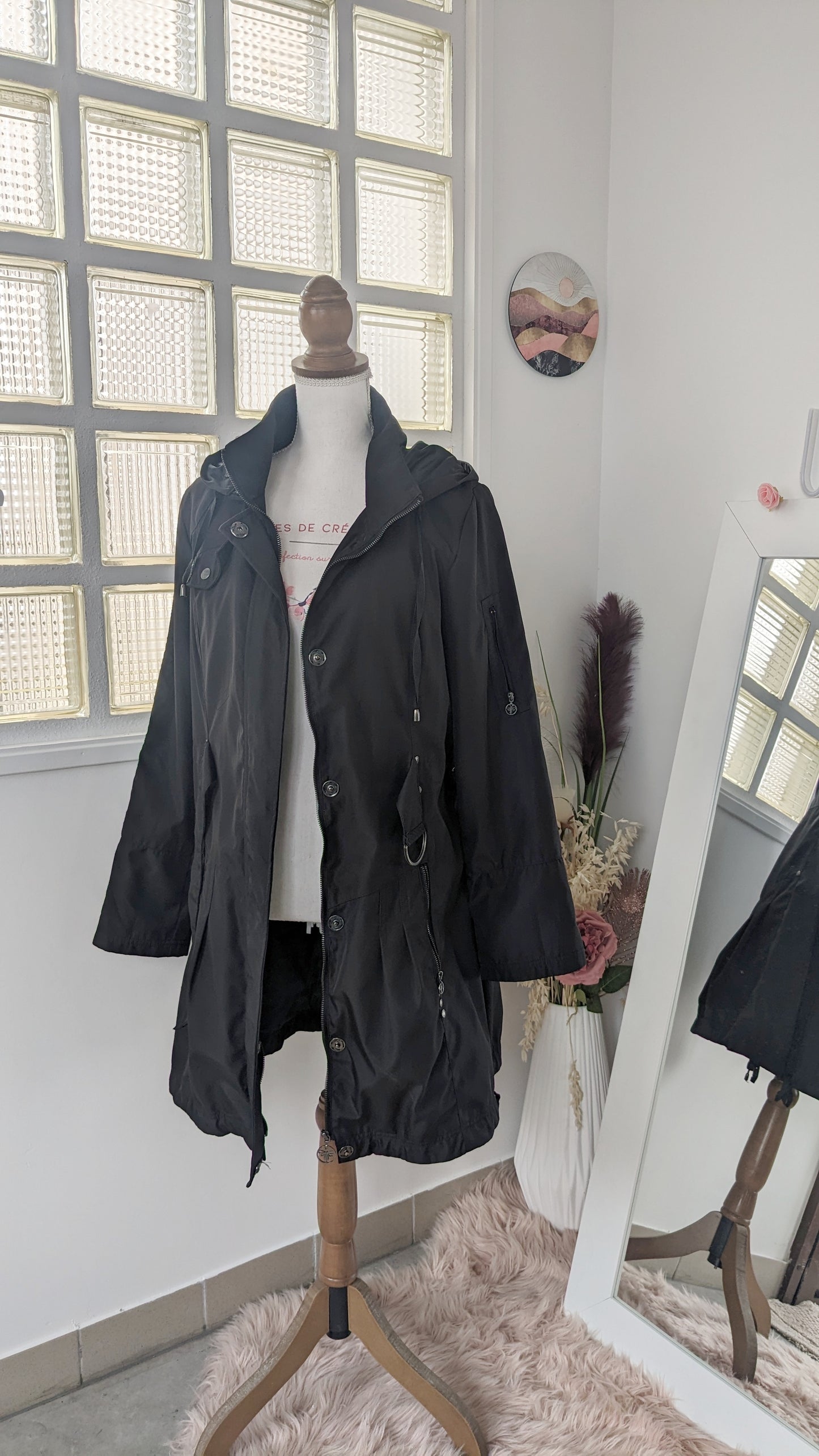 Manteau noir broderies - La mode est à vous - 40