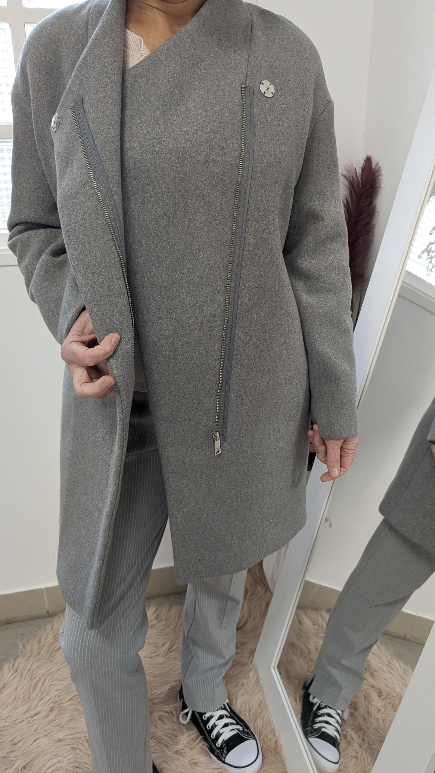 Manteau long gris - Stradivarius - 38