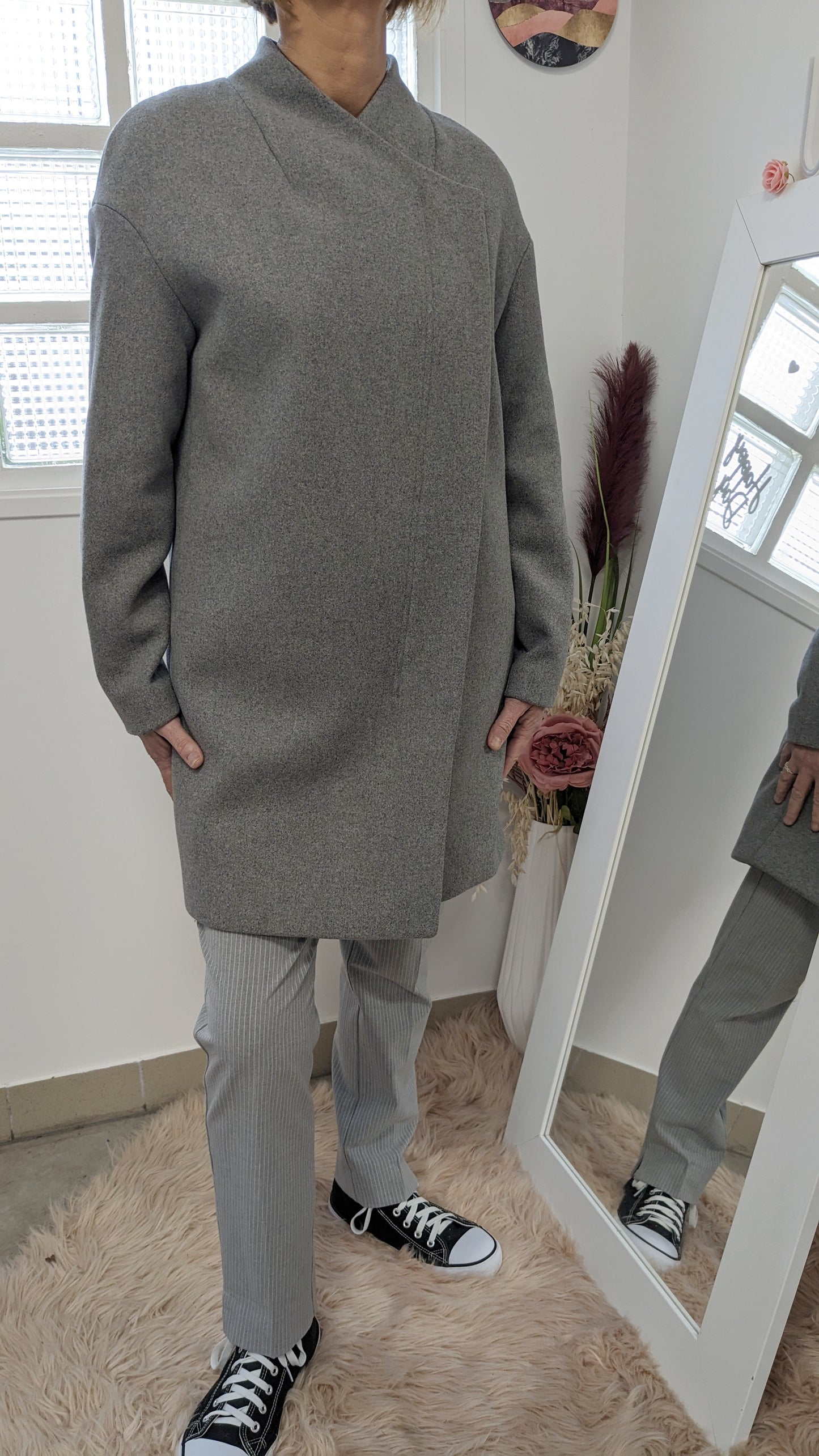 Manteau long gris - Stradivarius - 38