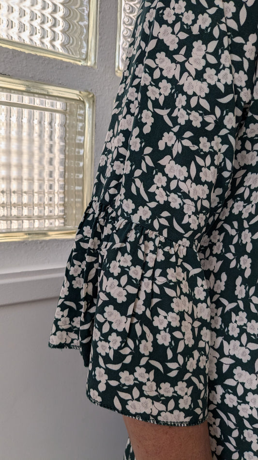 Robe bohème verte fleurie - Made in Italy - TU