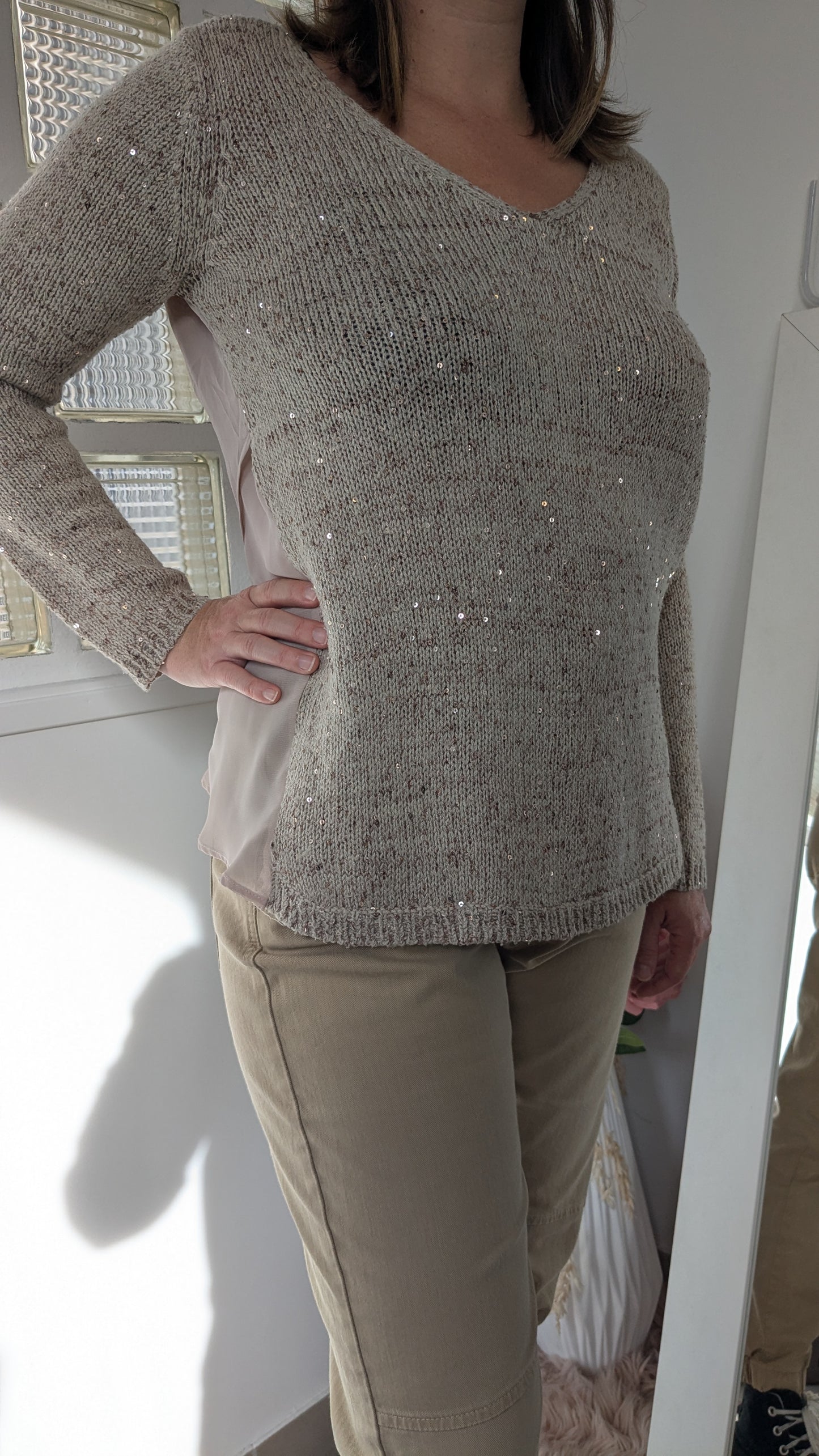 Pull beige sequins voile - La Halle - 40