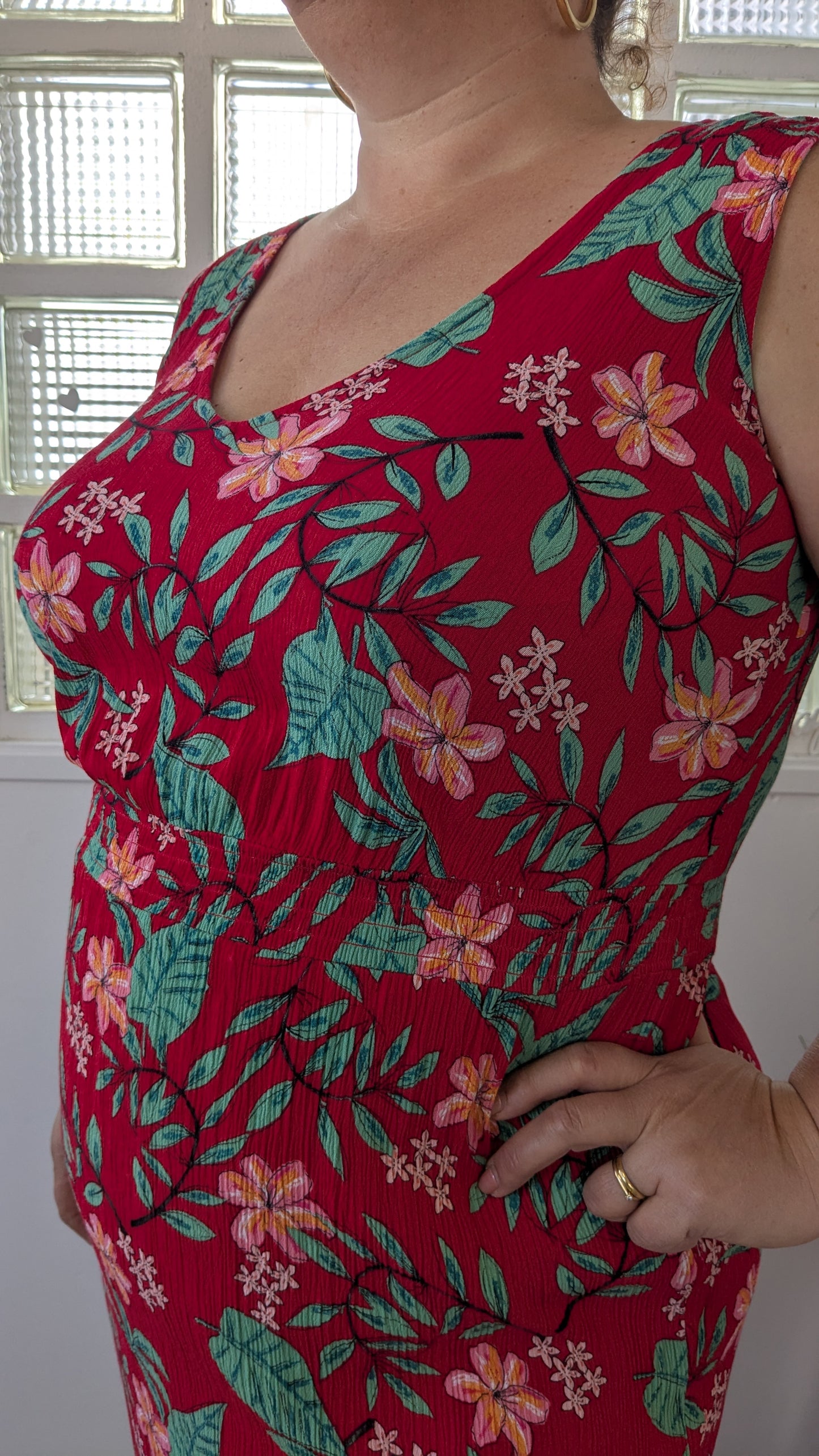 Robe longue rouge tropical - 46