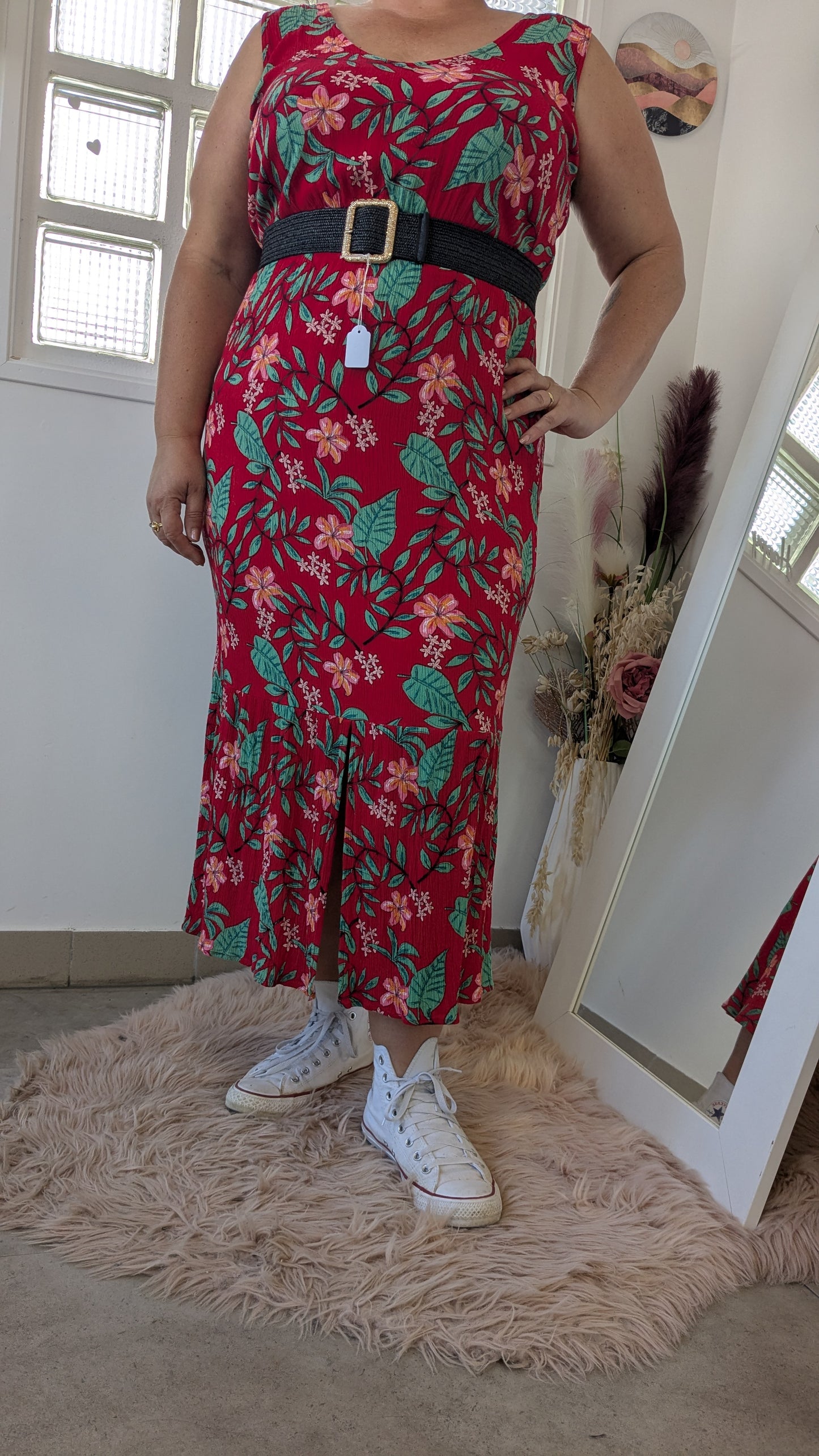Robe longue rouge tropical - 46