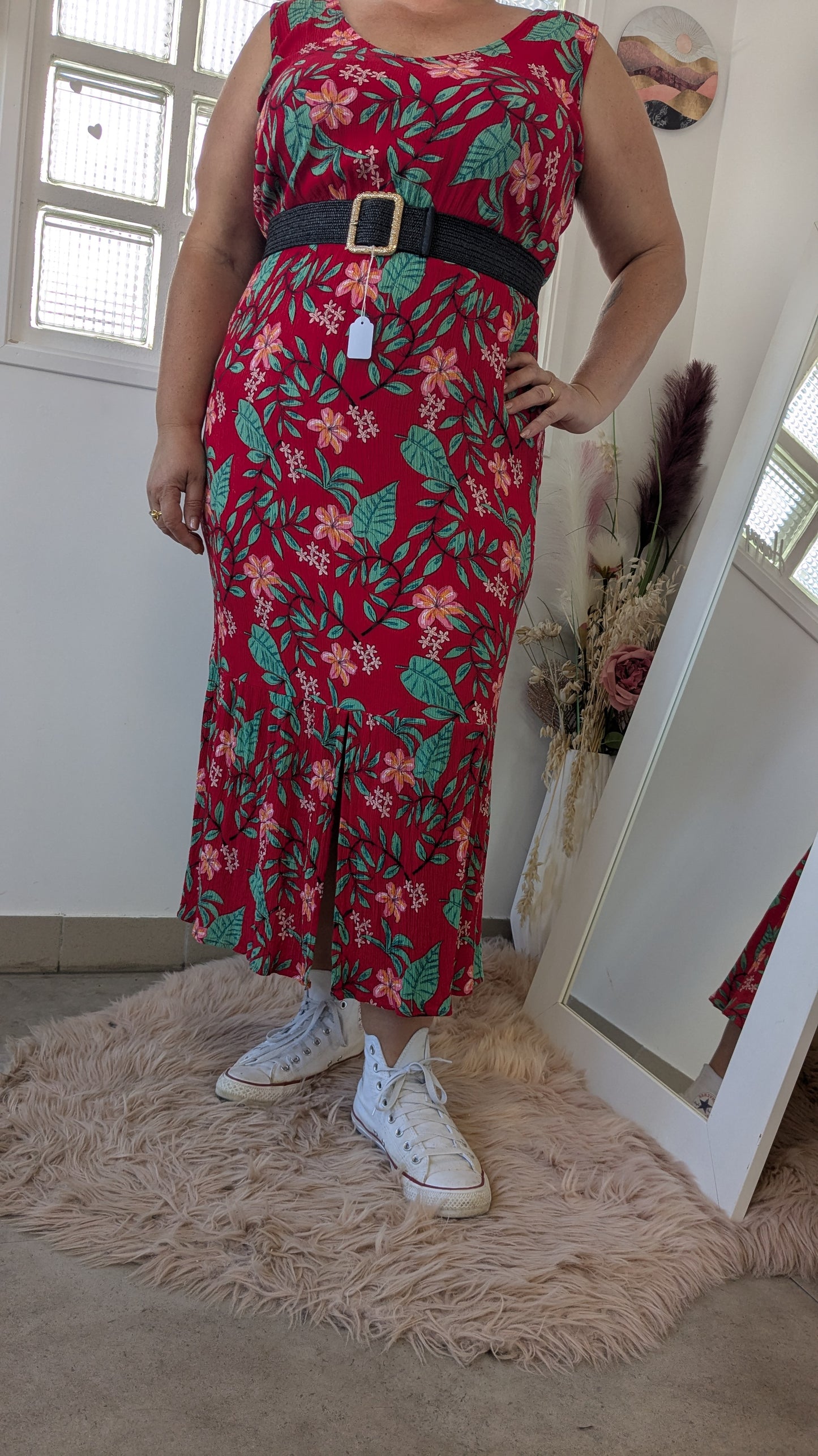 Robe longue rouge tropical - 46