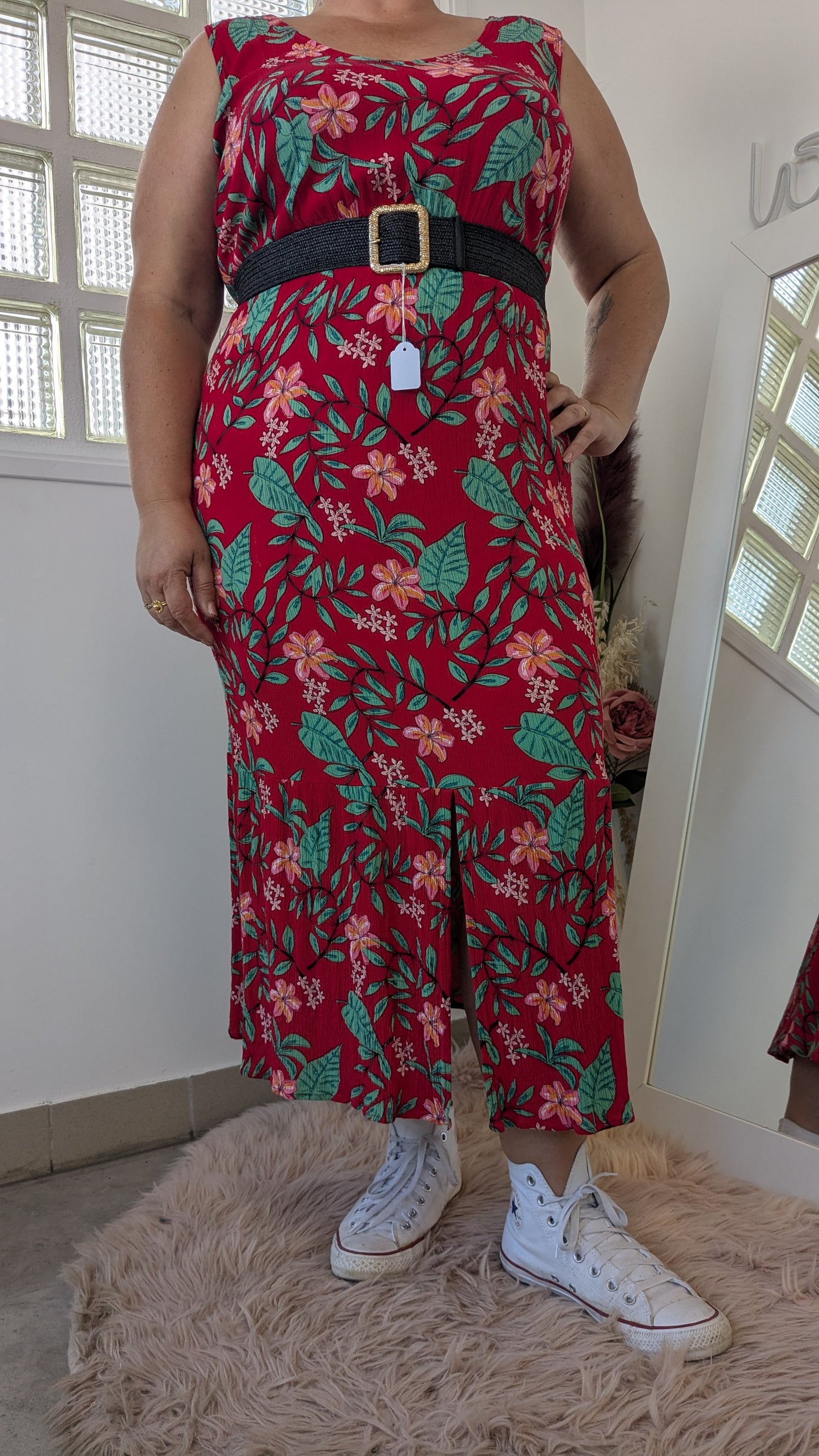 Robe longue rouge tropical - 46