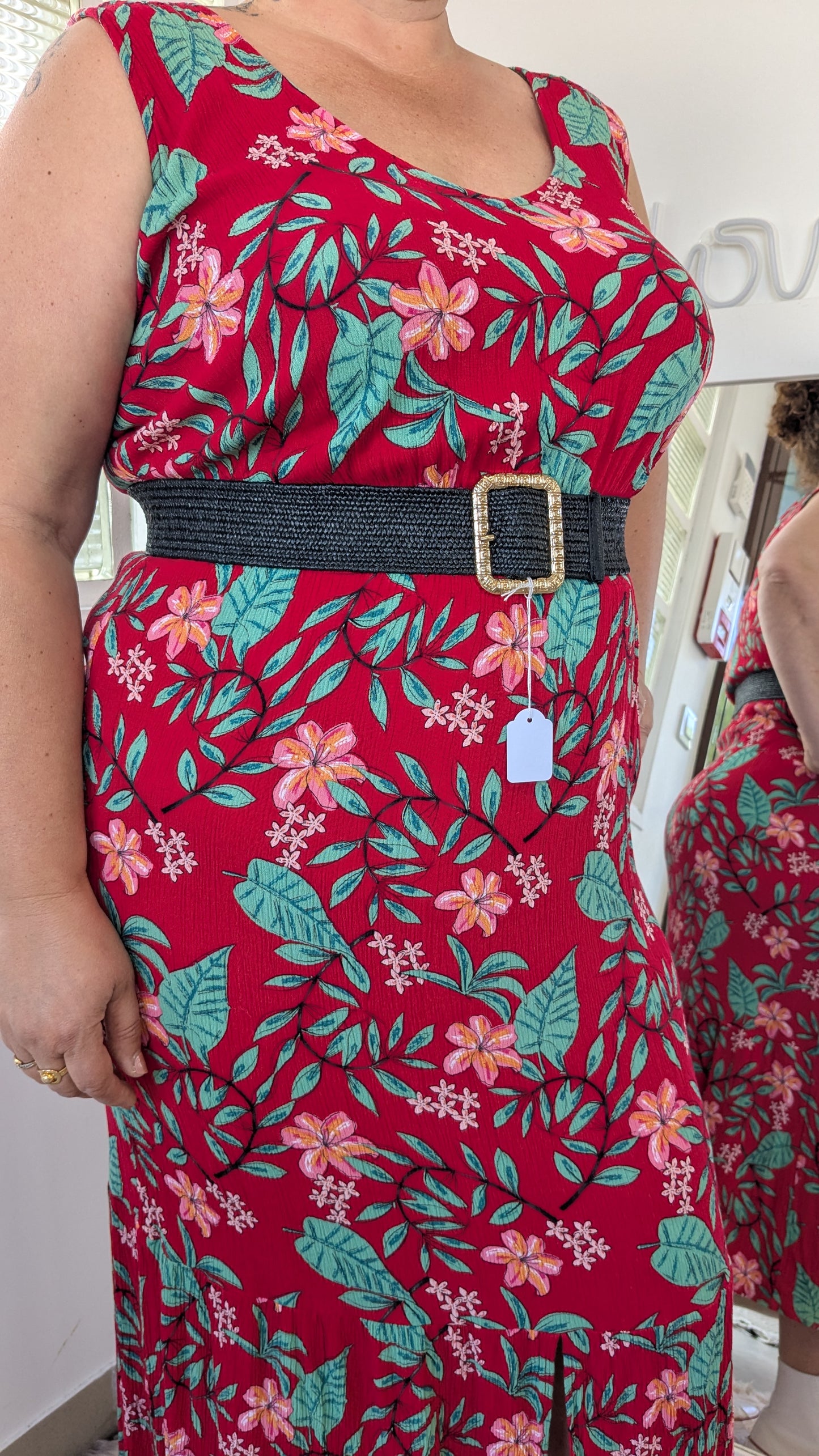 Robe longue rouge tropical - 46