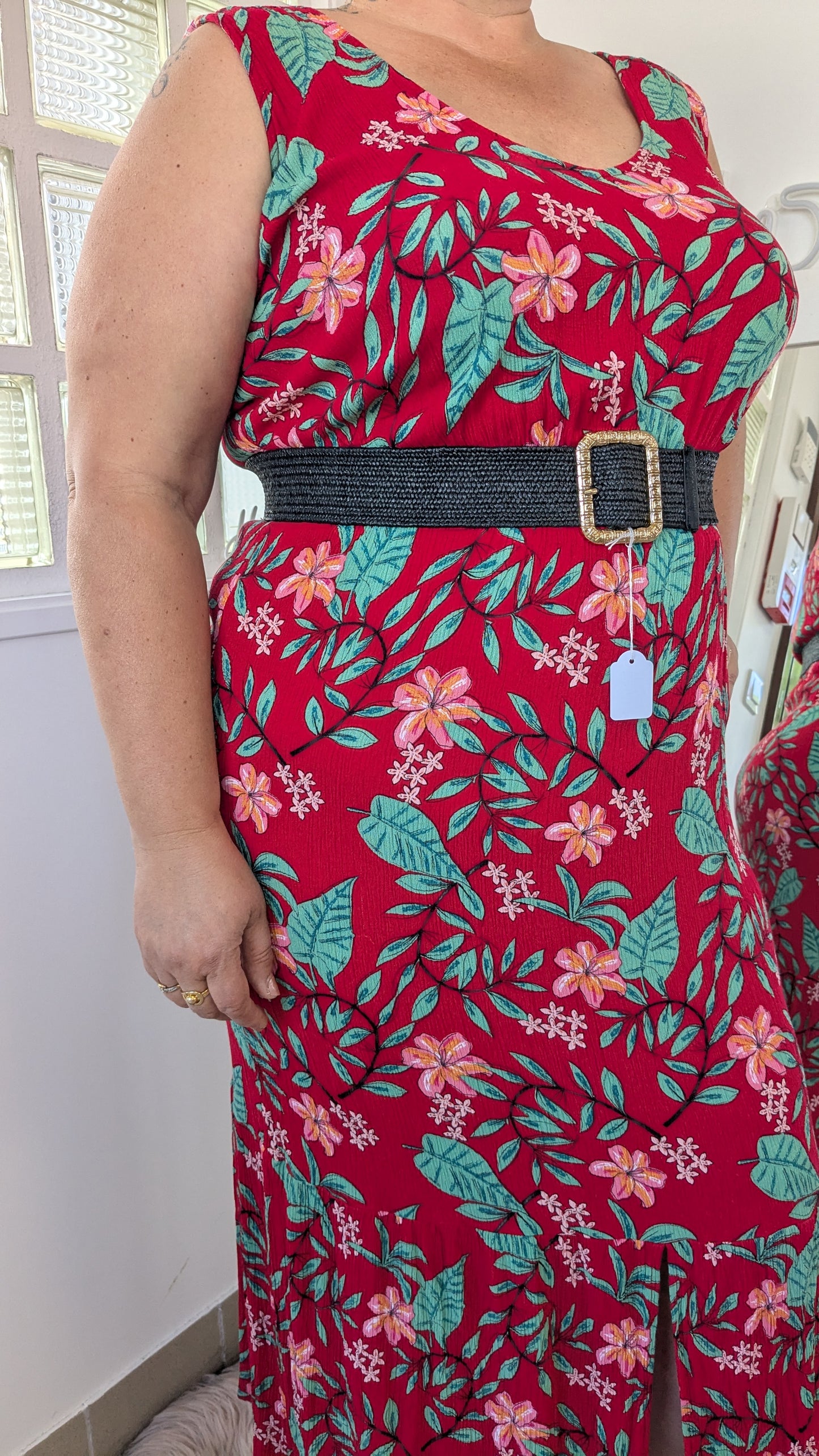 Robe longue rouge tropical - 46