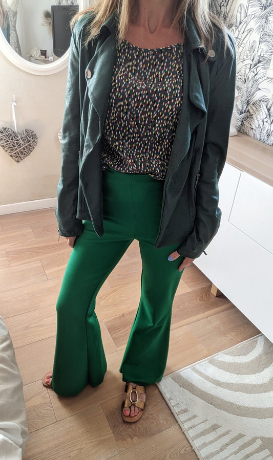 Neuf Pantalon évasé vert - Made in Italy - 34/36