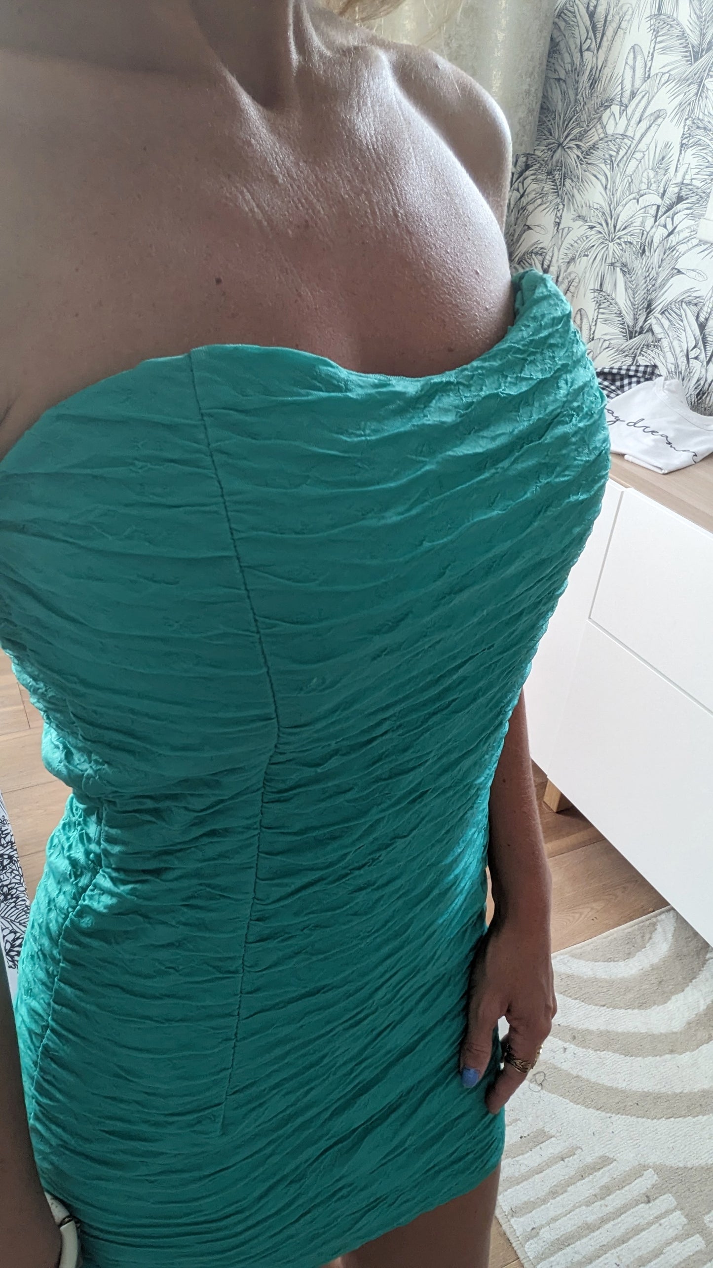 Robe menthe bustier vagues - Made in France - 34/36