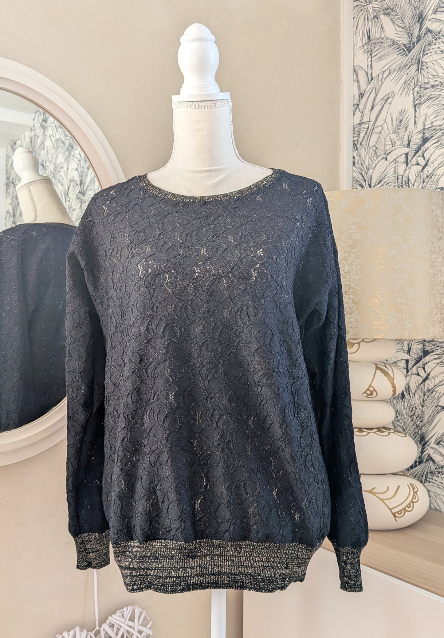 Pull dentelle noir doré - Promod - 40