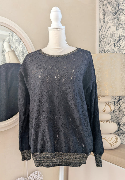 Pull dentelle noir doré - Promod - 40
