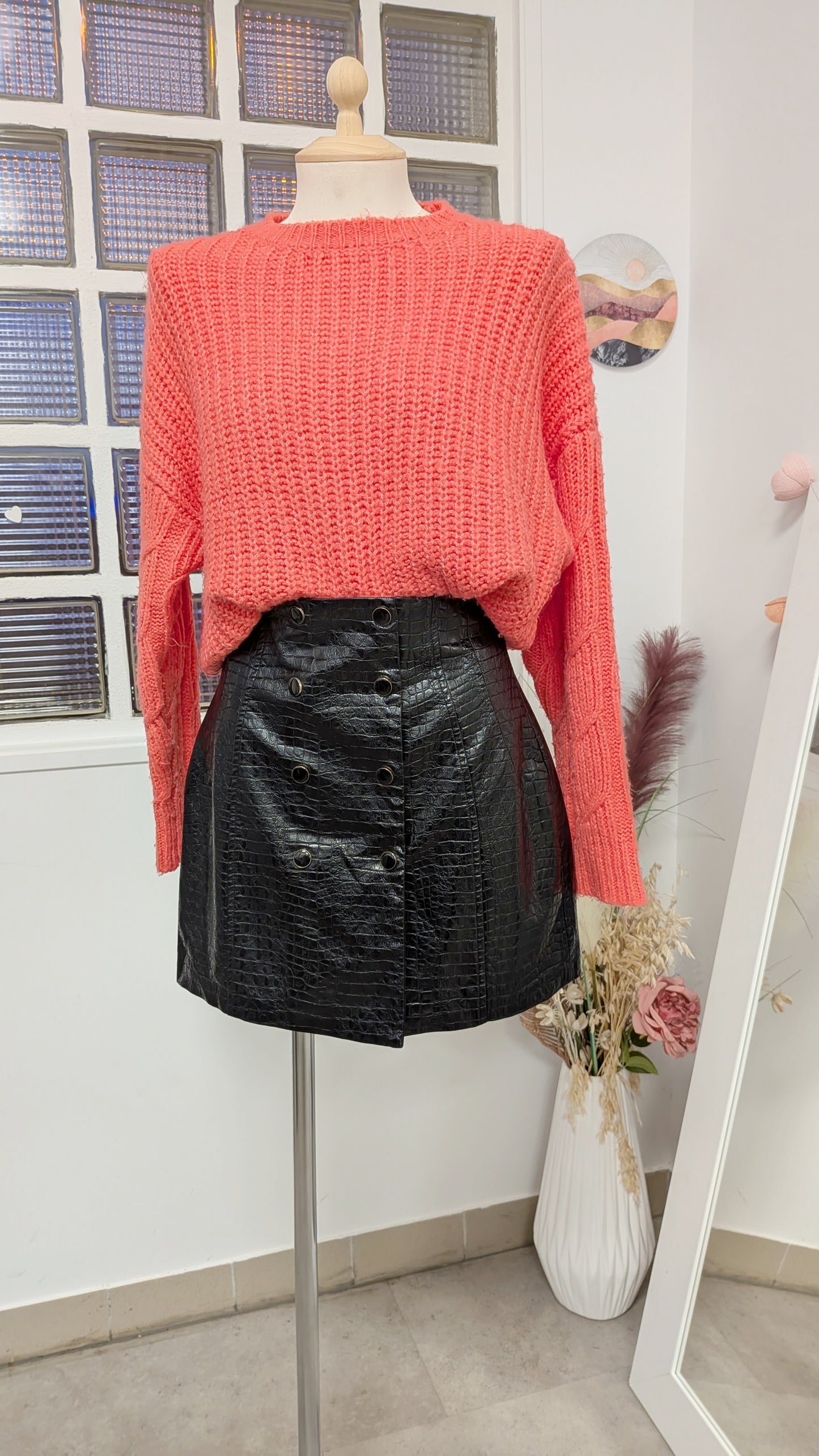 Jupe noir simili croco - Zara - 36