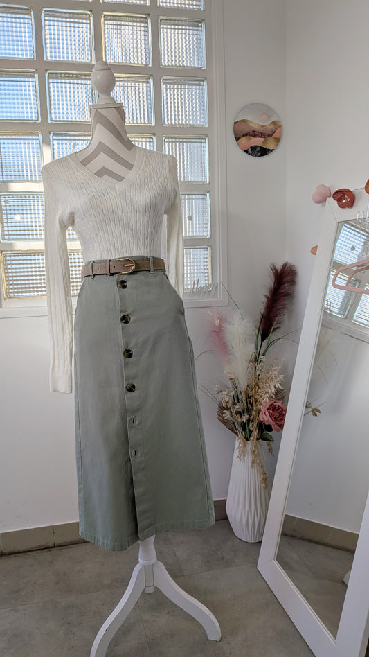 Jupe longue kaki à boutons - Boutique indépendante  - 34/36