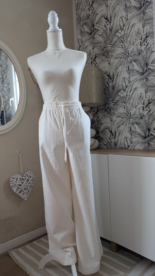 Pantalon velours côtelé blanc - Zara - 44