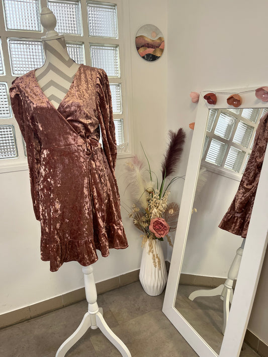Robe courte velours vieux rose - By Clara - 40